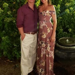 Blush floral off shoulder dress with slit